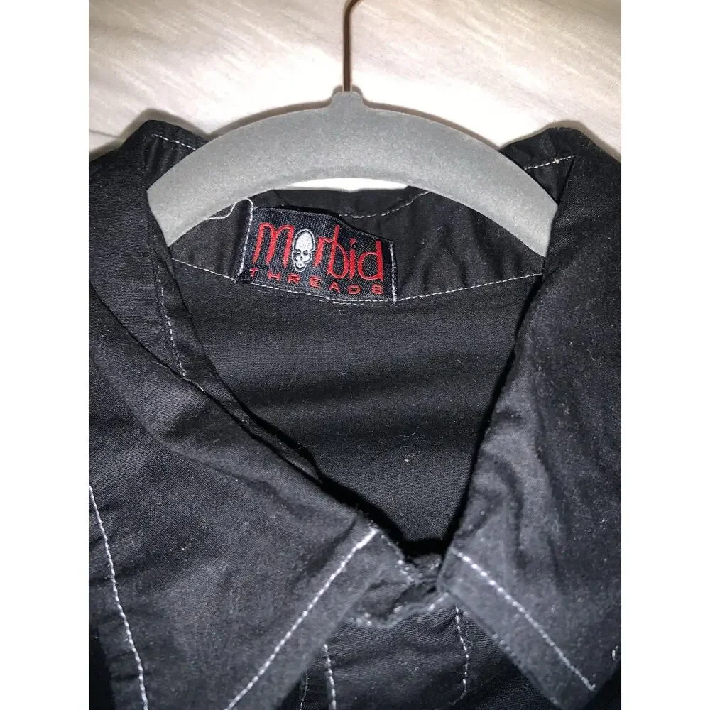 Morbid Thread Men’s Large Vintage 90s Y2K Black Snap Button Shirt Goth Punk Vamp - Picture 4 of 7